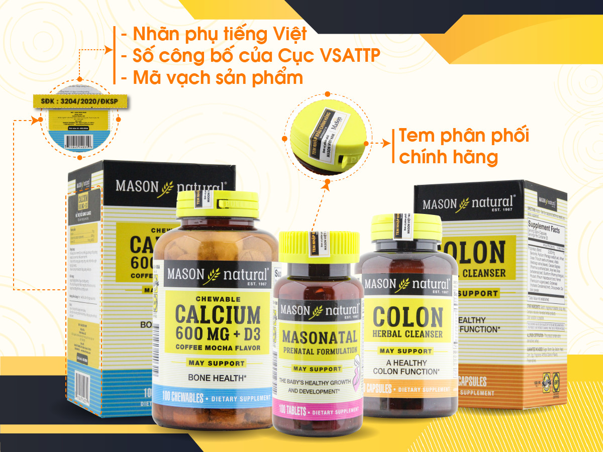 Đặc điểm nhận diện sản phẩm Mason Natural chính hãng tại thị trường Việt Nam.