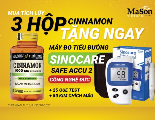Khuyến mãi khủng: Mua tích lũy 3 hộp Cinnamon tặng 1 máy đo tiểu đường Sinocare Safe Accu 2