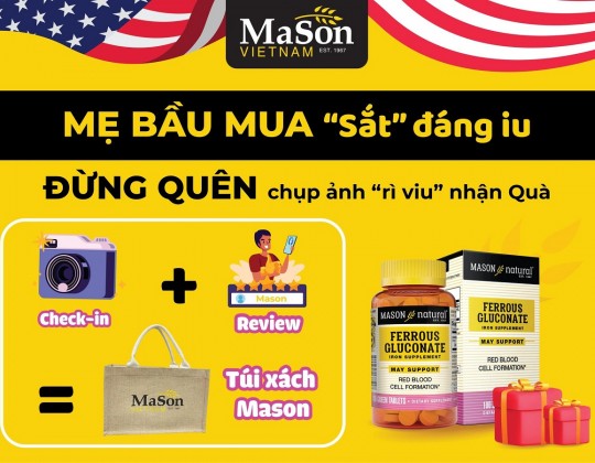 Khuyến mại đặc biệt: Tặng 1 túi Mason cao cấp khi mua 1 sản phẩm sắt hữu cơ mát của Mason Natural