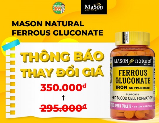 Thông báo: Thay đổi giá bán sản phẩm Mason Natural Ferrous Gluconate