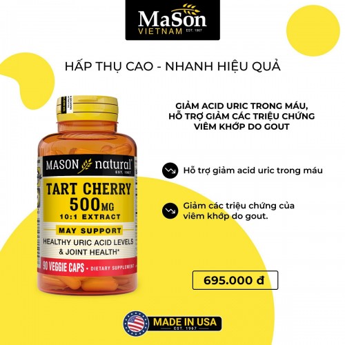 Mason Natural Tart Cherry 500mg - Hỗ trợ giảm Acid Uric trong máu