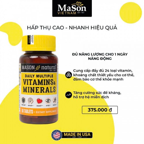 Mason Natural Daily Multiple Vitamins With Minerals - Đủ năng lượng cho 1 ngày năng động