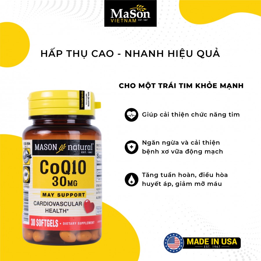 Mason Natural CoQ10 30mg - Cho một trái tim khỏe mạnh