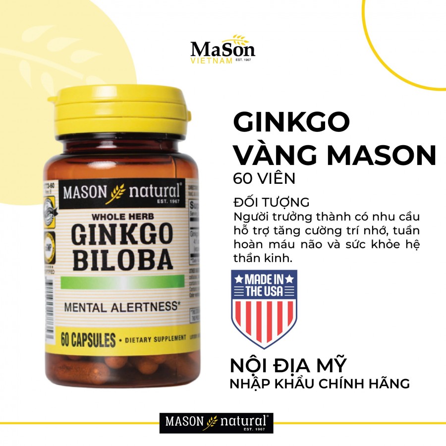 Mason Natural Ginkgo Biloba – Hỗ trợ tăng cường sức khỏe não bộ, cải thiện trí nhớ