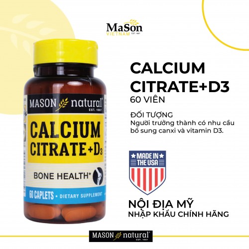 Mason Natural Calcium Citrate + D3 - Bổ sung canxi hữu cơ cho cơ thể