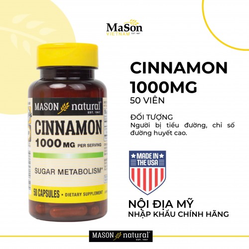 Mason Natural Cinnamon 1000mg - Hỗ trợ kiểm soát chỉ số đường huyết (50 viên)