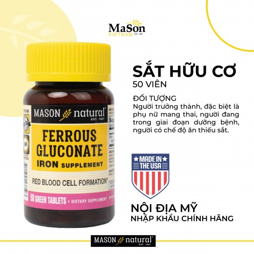 Mason Natural Ferrous Gluconate - Sắt hữu cơ cho bà bầu (50 viên)