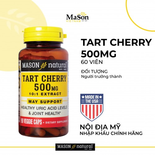 Mason Natural Tart Cherry 500mg - Hỗ trợ giảm nồng độ Acid Uric trong máu