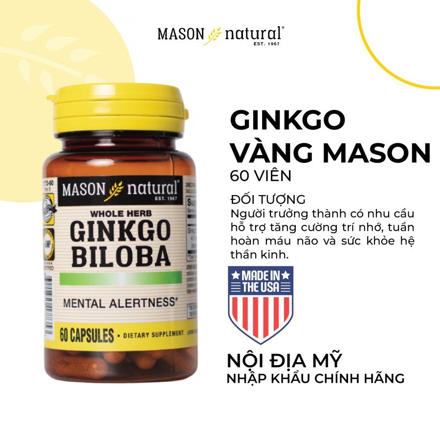 Mason Natural Ginkgo Biloba – Hỗ trợ tăng cường sức khỏe não bộ, cải thiện trí nhớ