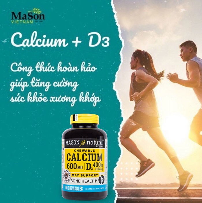 Canxi nhai Mason Natural Calcium 600mg + D3