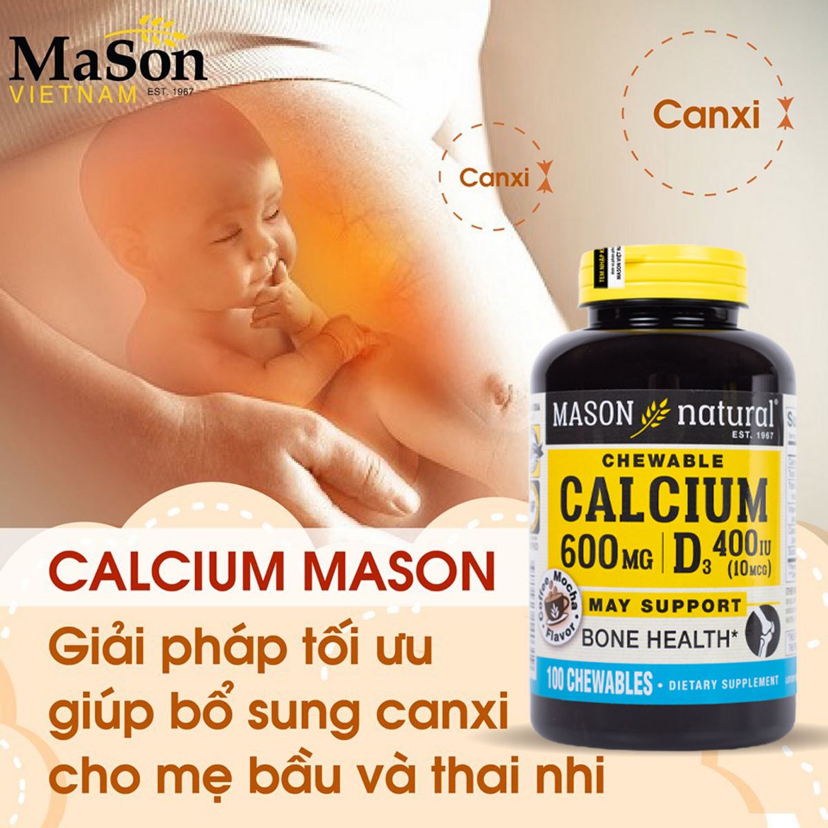 Mason Calcium cho sức khỏe mẹ bầu 3 tháng đầu