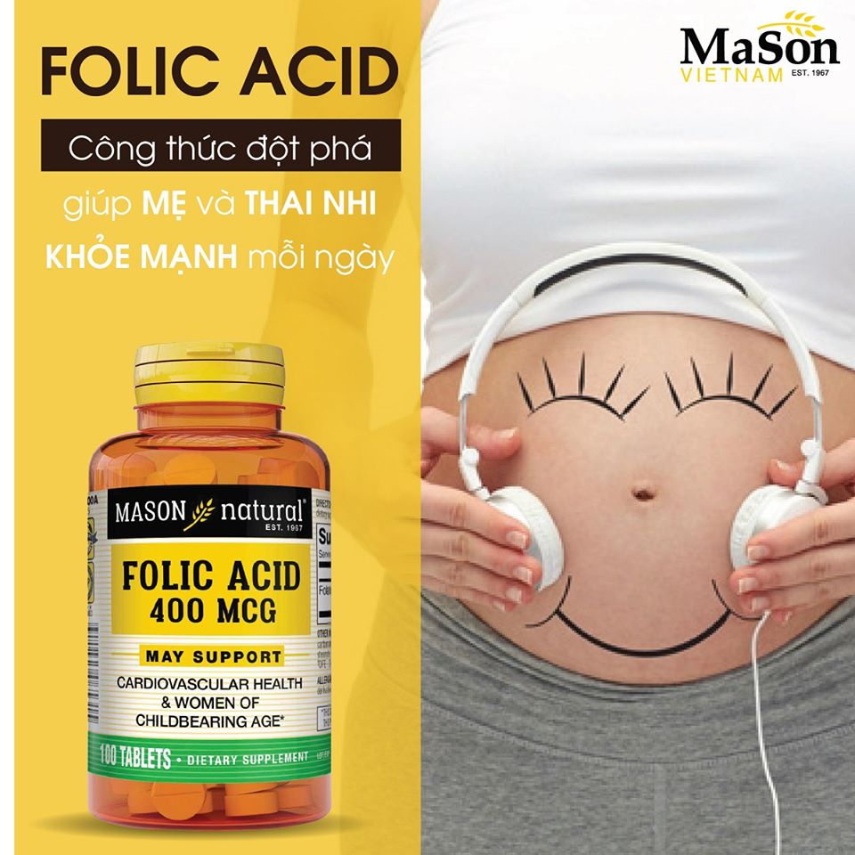Folic Acid 400mcg – Hỗ trợ sức khỏe tim mạch và phụ nữ trong độ tuổi sinh nở: Lọ 205.000đ/100 viên