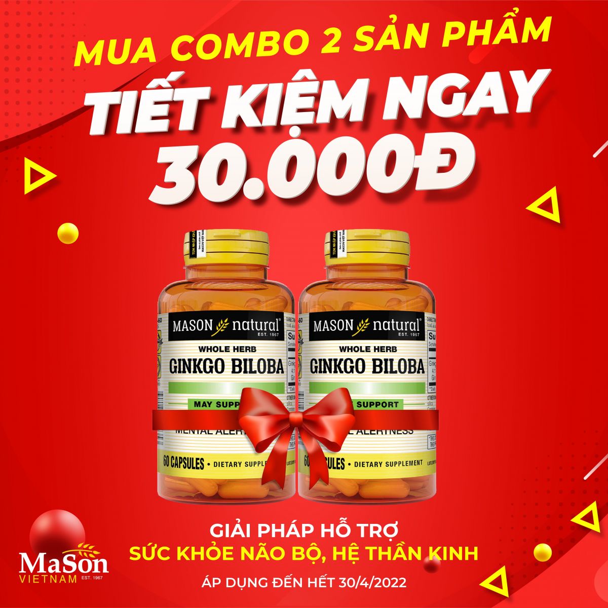 Giảm ngay 30K khi mua Combo 2 sản phẩm Ginkgo Biloba hoặc Combo 2 sản phẩm Milk Thistle của Mason Natural
