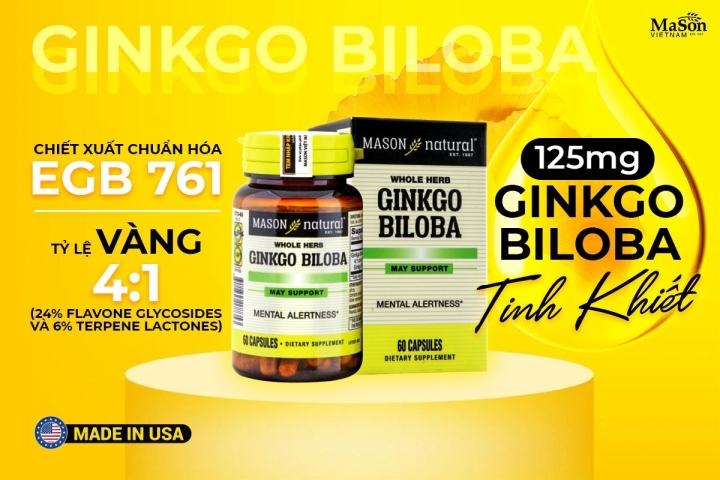 Mason Ginkgo Biloba chứa đến 125mg Ginkgo Biloba tinh khiết, được chiết xuất chuẩn hóa EGB 761 với tỷ lệ vàng 4:1.