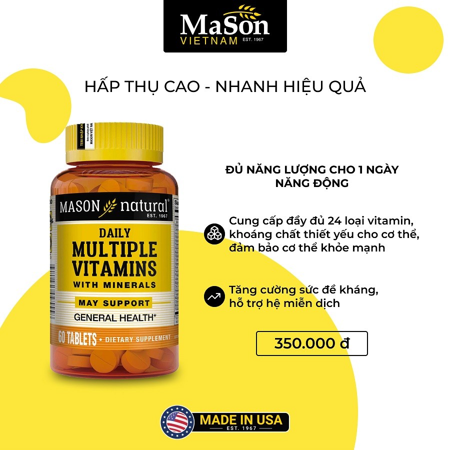Mason Daily Multiple Vitamins - Phòng ngừa bệnh tiểu đường với Chromium Yeast