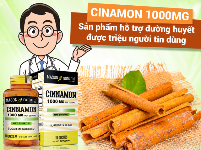 Mason Natural Cinnamon 1000mg – Hỗ trợ cải thiện chỉ số đường huyết với chiết xuất vỏ quế